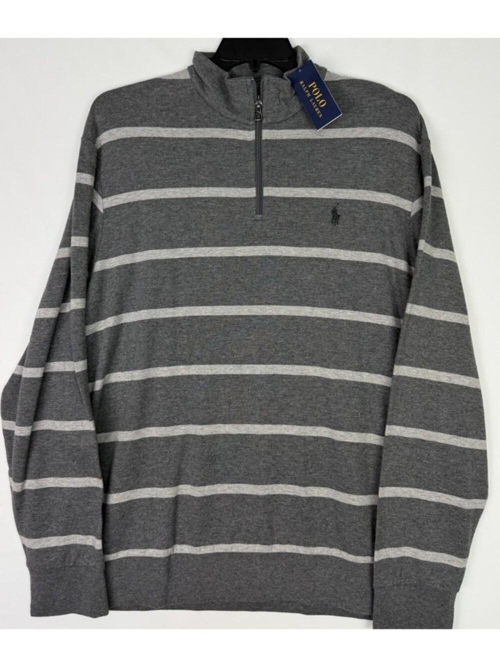 Polo Ralph Lauren Men’s XL Striped 1/4 Zip Pullover Sweatshirt Gray Stripe NWT